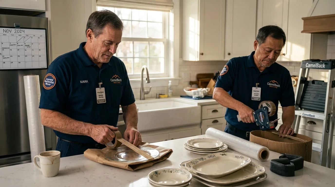 Professional crew packing kitchen dishware in Harwood Heights, IL