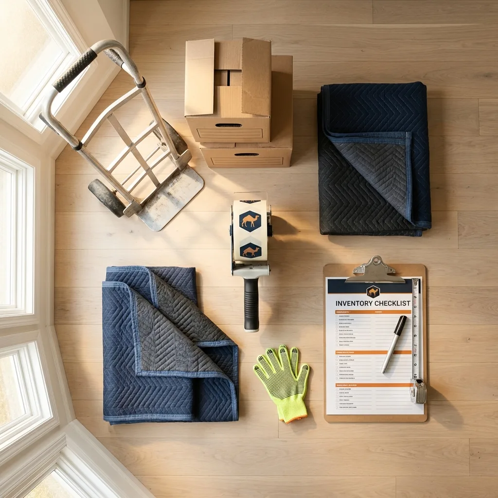 Professional moving supplies and packing materials layout for Harwood Heights residential relocations
